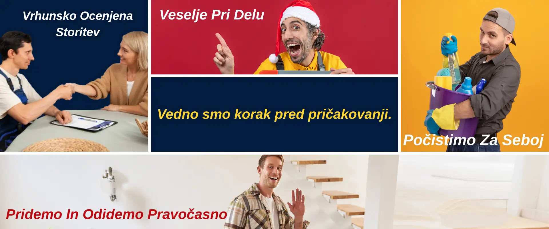 Predstavitveni kolaž podjetja: kakovost, točnost, urejenost.